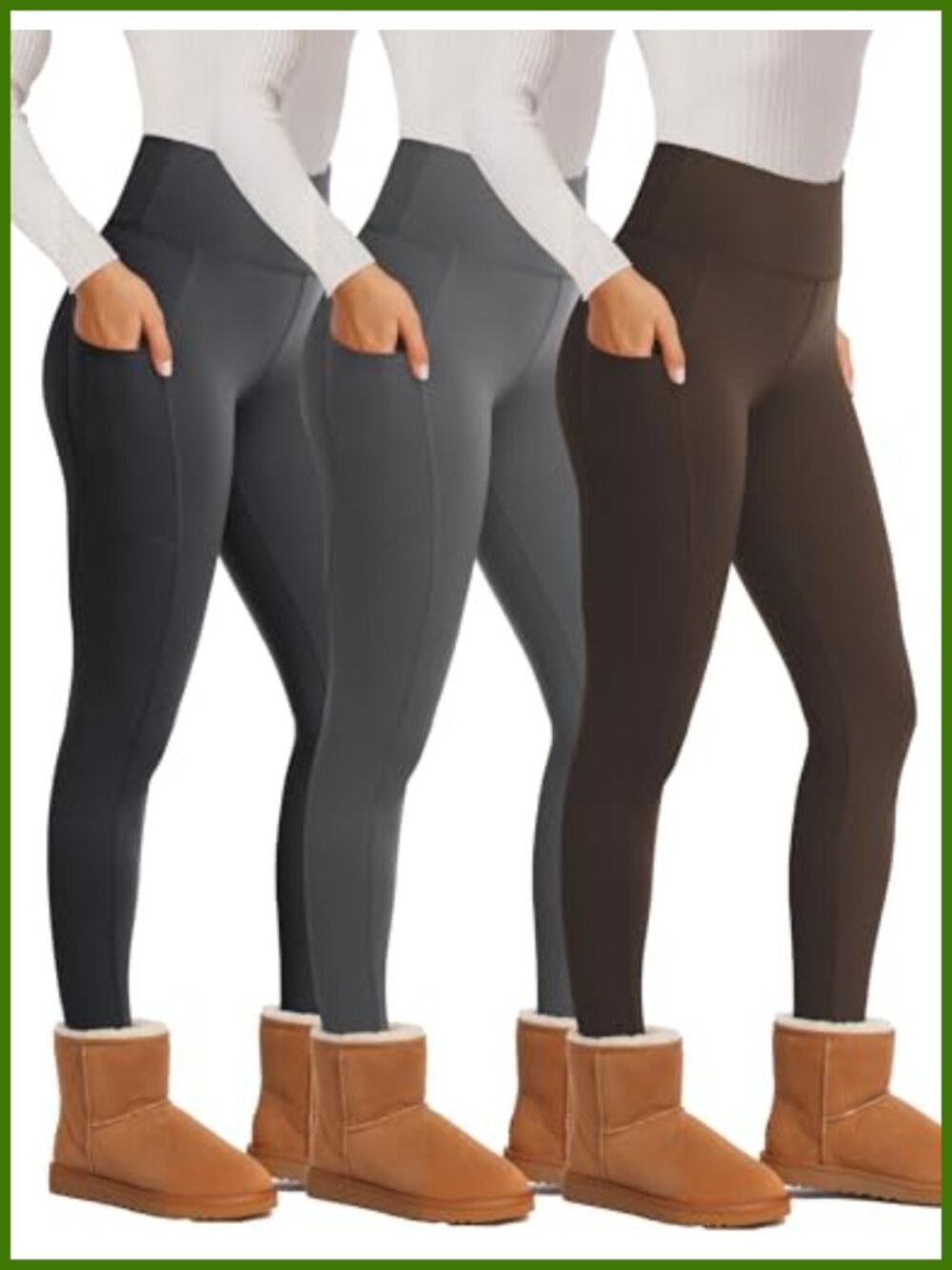 Fleece Lined Leggings Plus Size with Pockets High Waisted 3 Pack